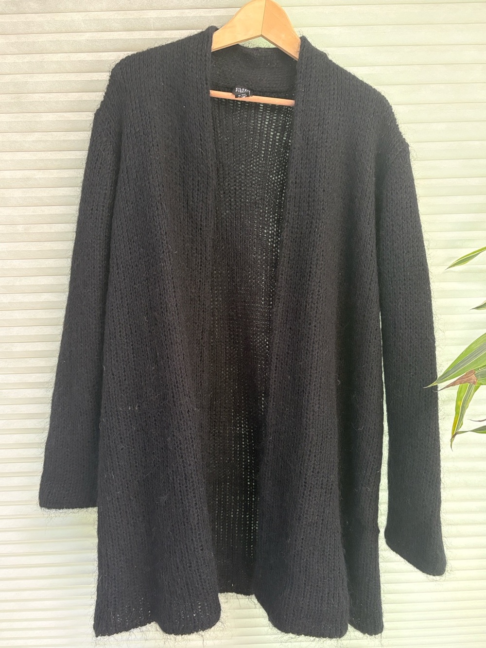 Eileen Fisher Black Open-Front Cardigan Sweater - Double Knit Mohair Blend (M)